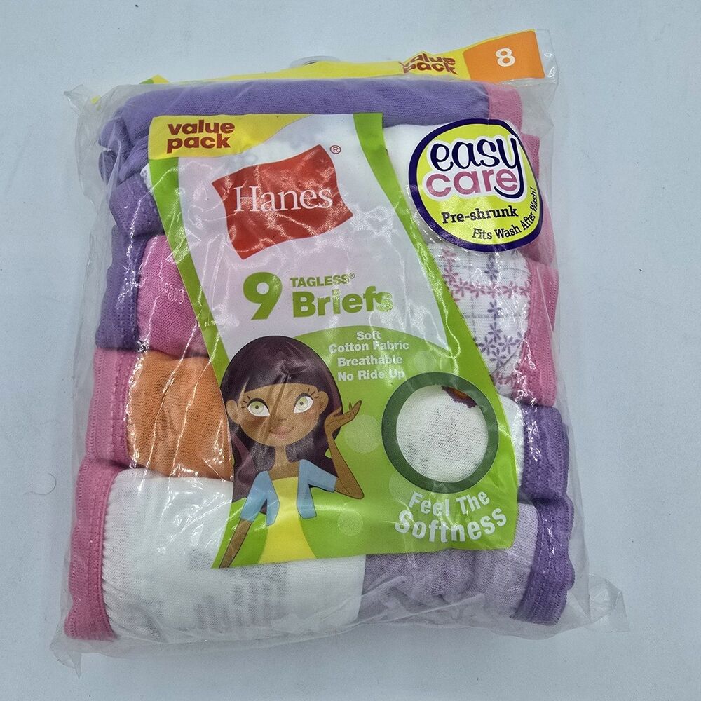 Hanes Ultimate Girls Size 8 Pink Cotton Tagless Comfy Hipsters Underwear 5 Pack
